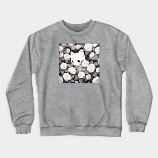 Cute white kitten in a field of roses Crewneck Sweatshirt